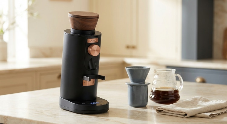 Arco Macinino flat-burr grinder in walnut finish
